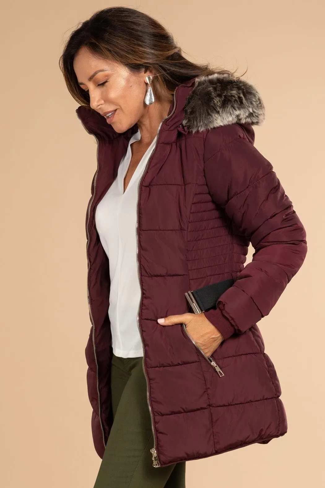 Women's Keeping Cozy Parka Puffer With Detachable Faux Fur-Trimmed Hood