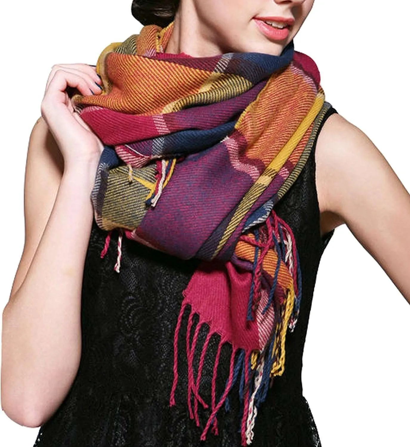 Womens Scarf Fashion Long Plaid Shawls